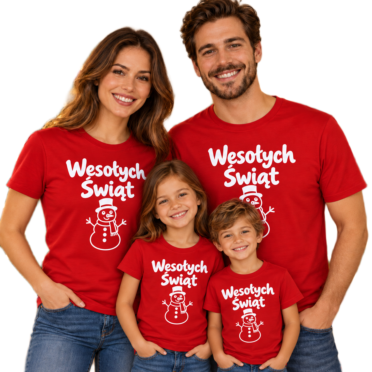 Czteroosobowa rodzina w świątecznych koszulkach3