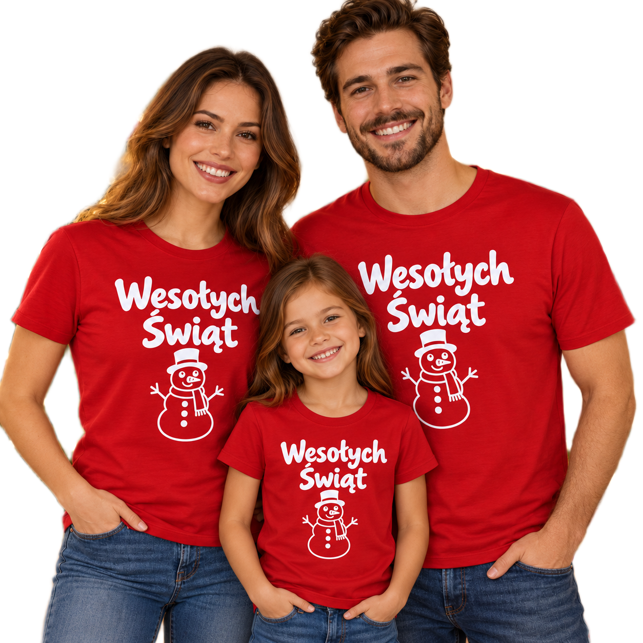 Świąteczna rodzina w czerwonych koszulkach2